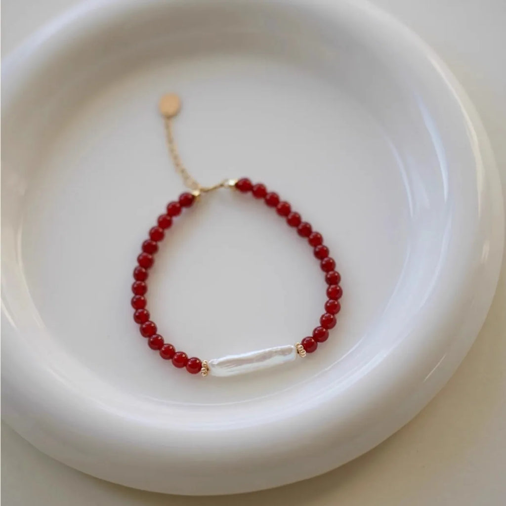 New Arrival Natural Freshwater Pearl & Red Agate 14K Gold Filled Female Jewelry Sets For Women Necklace Bracelet Birthday Gifts