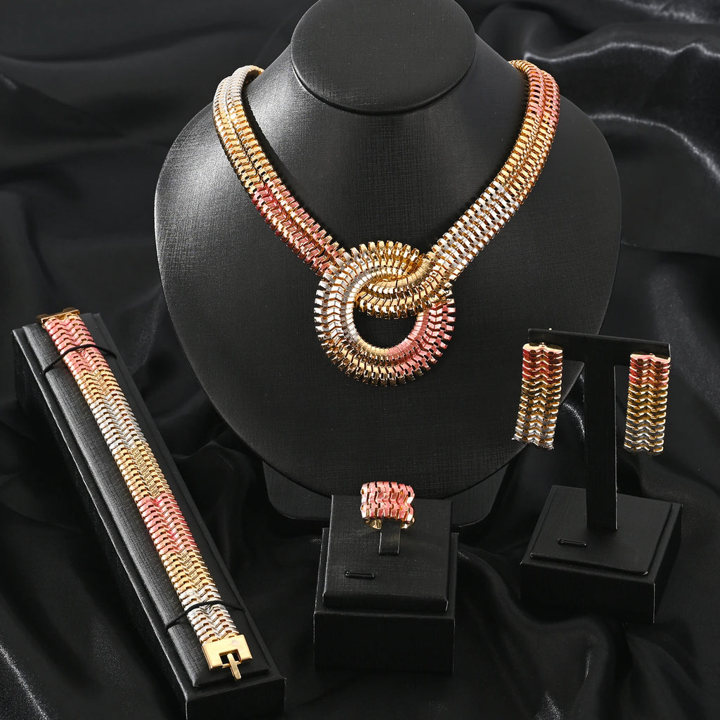 Fashion Prom Jewelry Sets Earrings and Rings Women Necklace 18k Gold Plated Design Earring Bracelet Rings Gifts Sets
