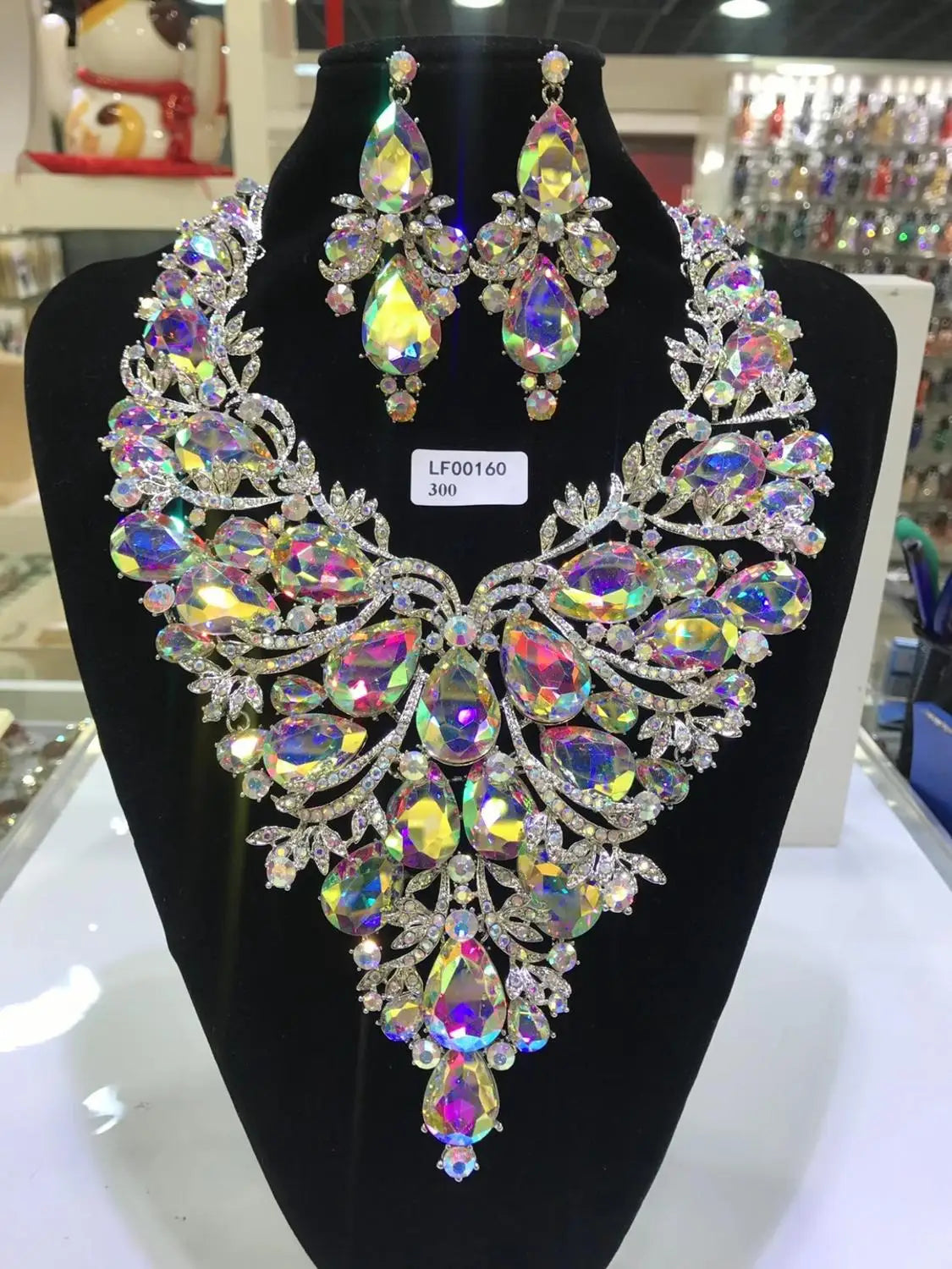 Jewelry Sets Multicolor Bridal Wedding Big Crystal Dubai Gold Color Jewelry Sets For Women Necklace Earrings