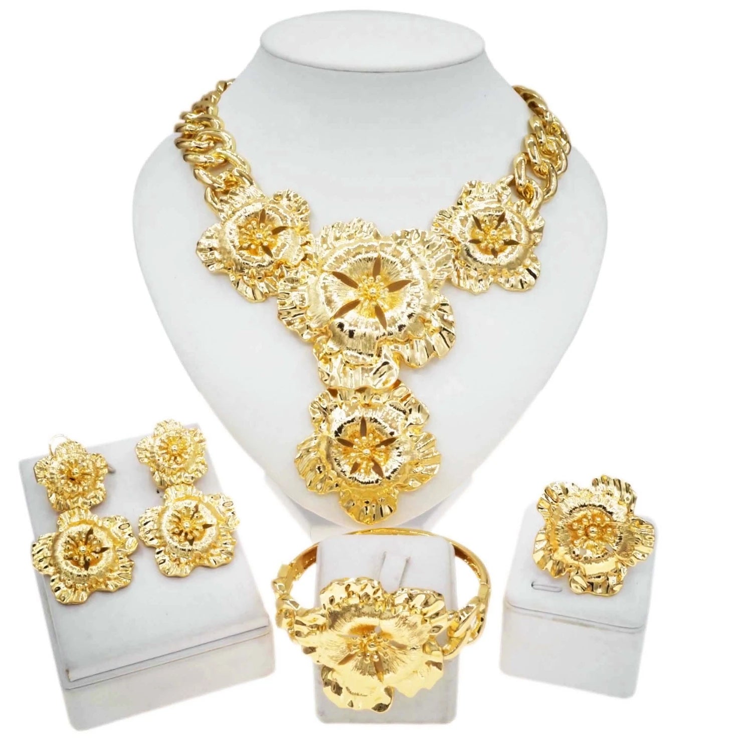 Fashion Women Necklace Jewelry Set Wedding Party Jewelry Dubai Gold Plated Earrings Bracelet Italian Designer Styles