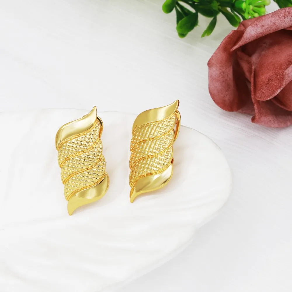 GZJPEI Three Tone Jewelry Set Africal Dubai Women Necklace Wide Bracelet Earrings Ring For Bridal Wedding Jewellery Gifts