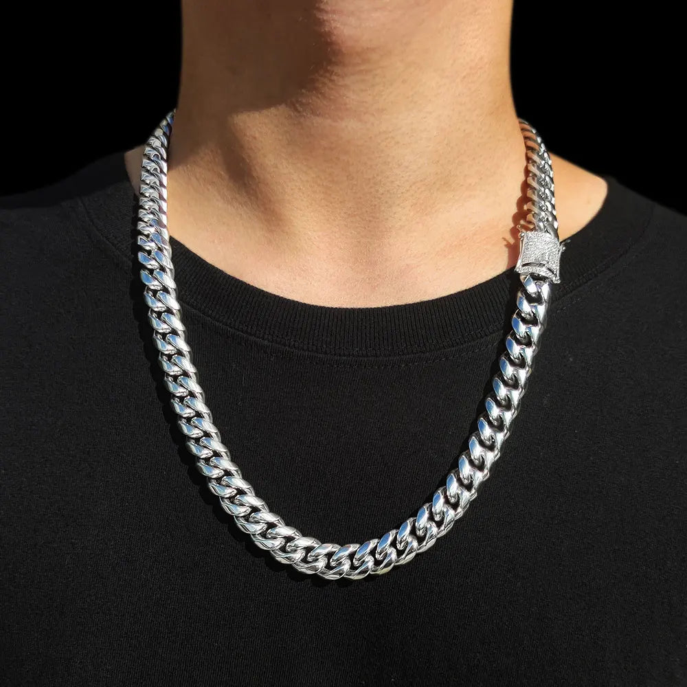 12mm Trendy Jewelry 316L Stainless Steel 18k Gold Plated Miami Cuban Curb Link Chain Men Women Necklace