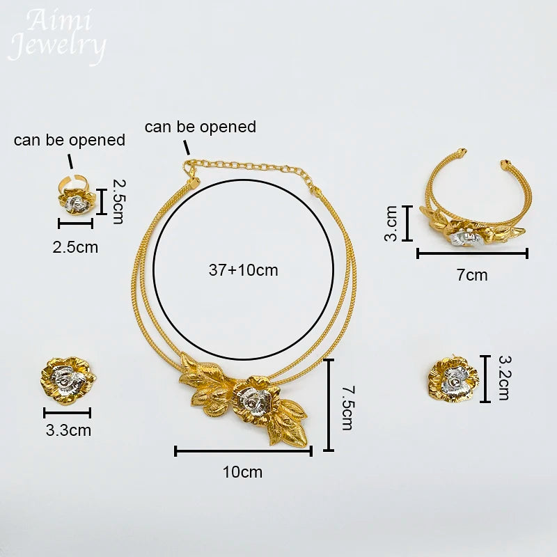Vintage Flower Golden Choker 18K Gold Plated Jewelry Set Women Necklace Earring Bracelet Ring African Bridal Wedding Party Gifts