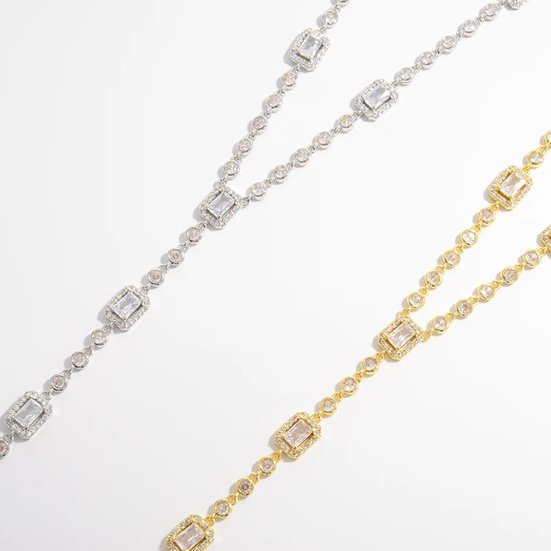 18K Gold Color Brass Rectangle Crystal Necklace for Women Dinner Party Women Necklace Jewelry Fashion Jewelry Wholesale VL198