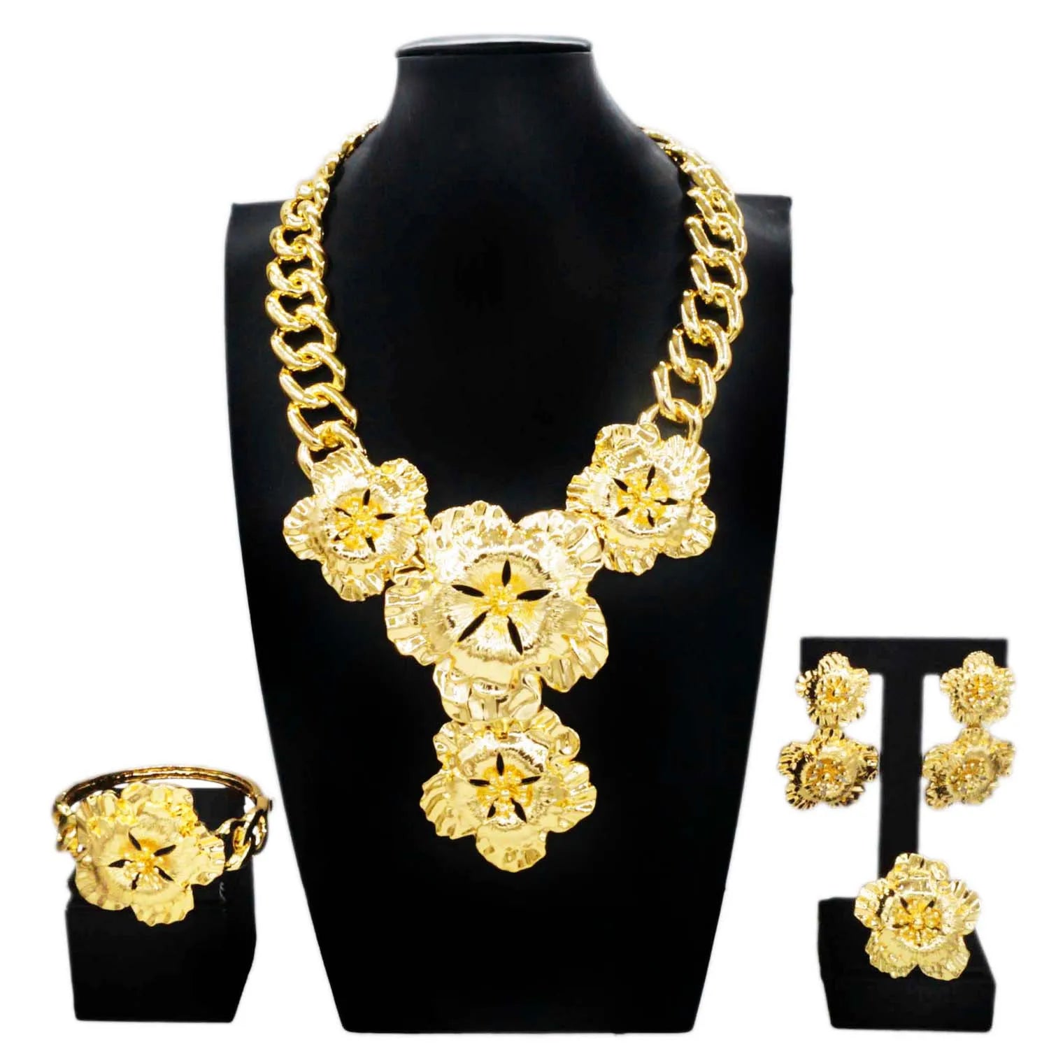 Fashion Women Necklace Jewelry Set Wedding Party Jewelry Dubai Gold Plated Earrings Bracelet Italian Designer Styles