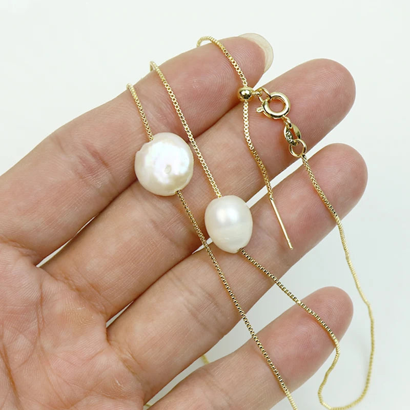 Box Chain Necklace Natural Pearls pendant necklace  long necklace Elegant jewelry Women necklace 90088