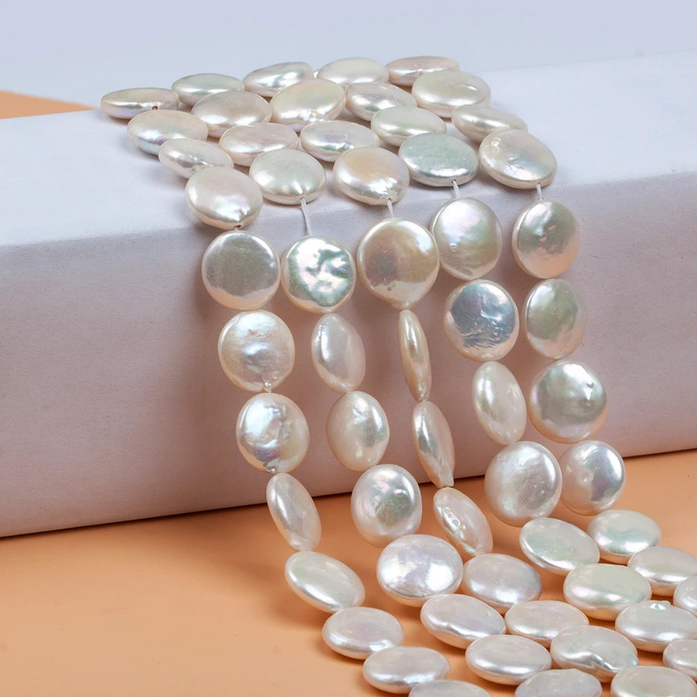 High Quality Coin Full Pearls Strand 1 Piece Natural Freshwater White Loose Pearl for DIY Jewelry Making Supplies Women Necklace