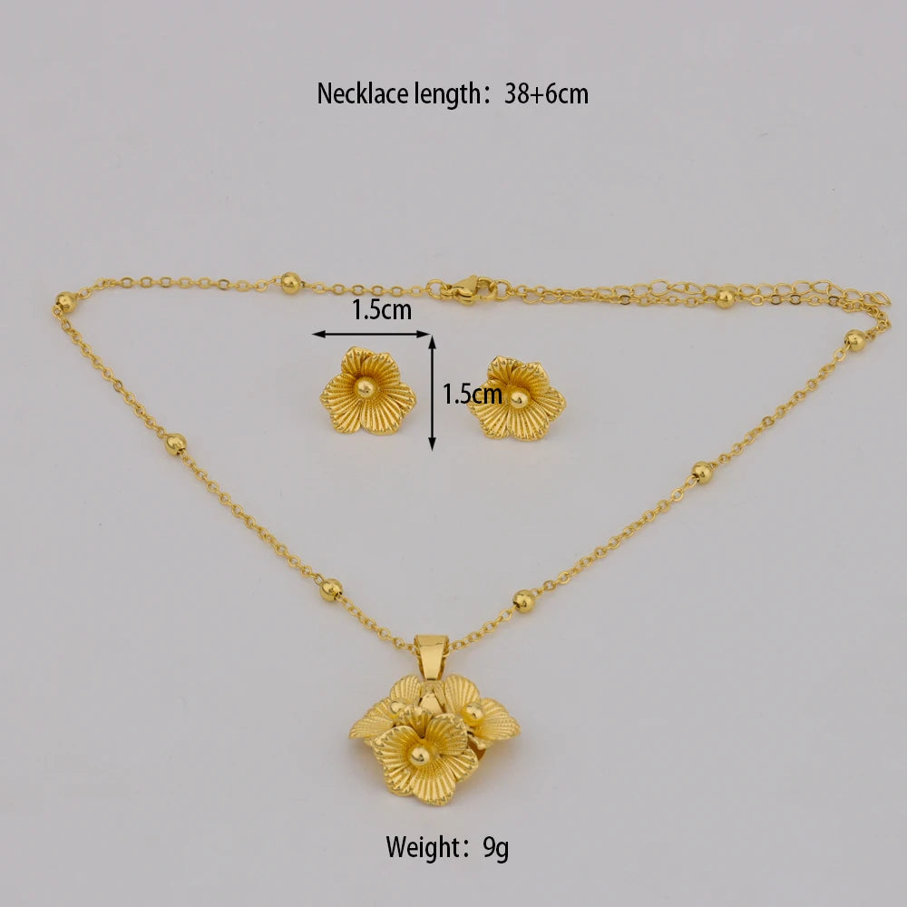 Women Necklace Earrings Jewelry Set Exquisite Flower Pendant Gold Plated Luxury Nigeria Wedding Women's Day Gift