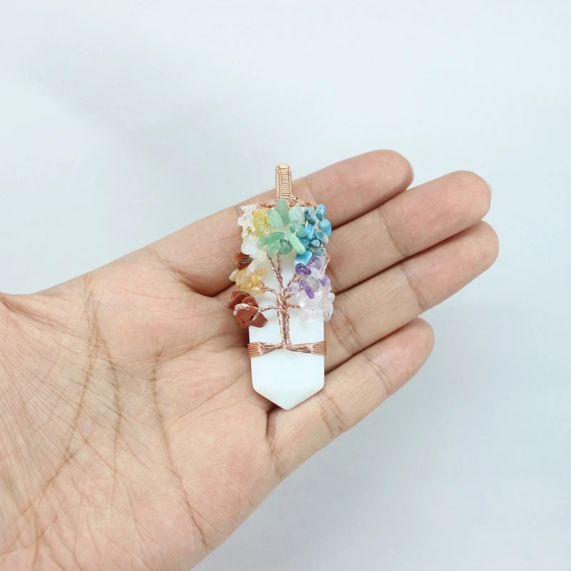 Natural Stone Pendant 7 Chakras Tree Of Life Wire Wrap Sword Crystal Quartz For Jewelry Making Men Women Necklace Accessories