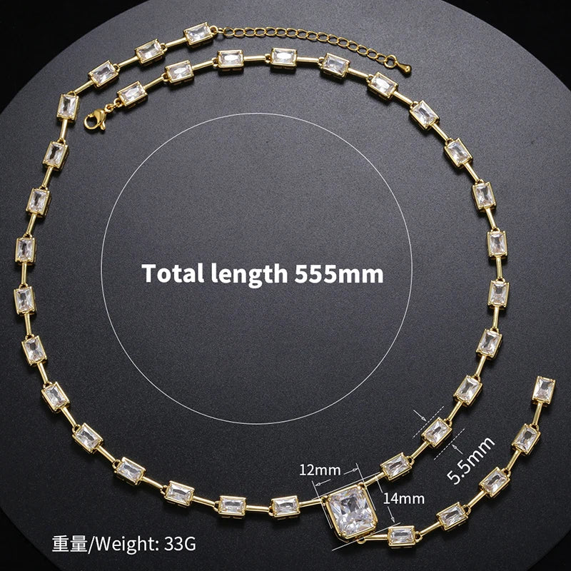 18K Gold Color Brass Rectangle Crystal Necklace for Women Dinner Party Women Necklace Jewelry Fashion Jewelry Wholesale VL198