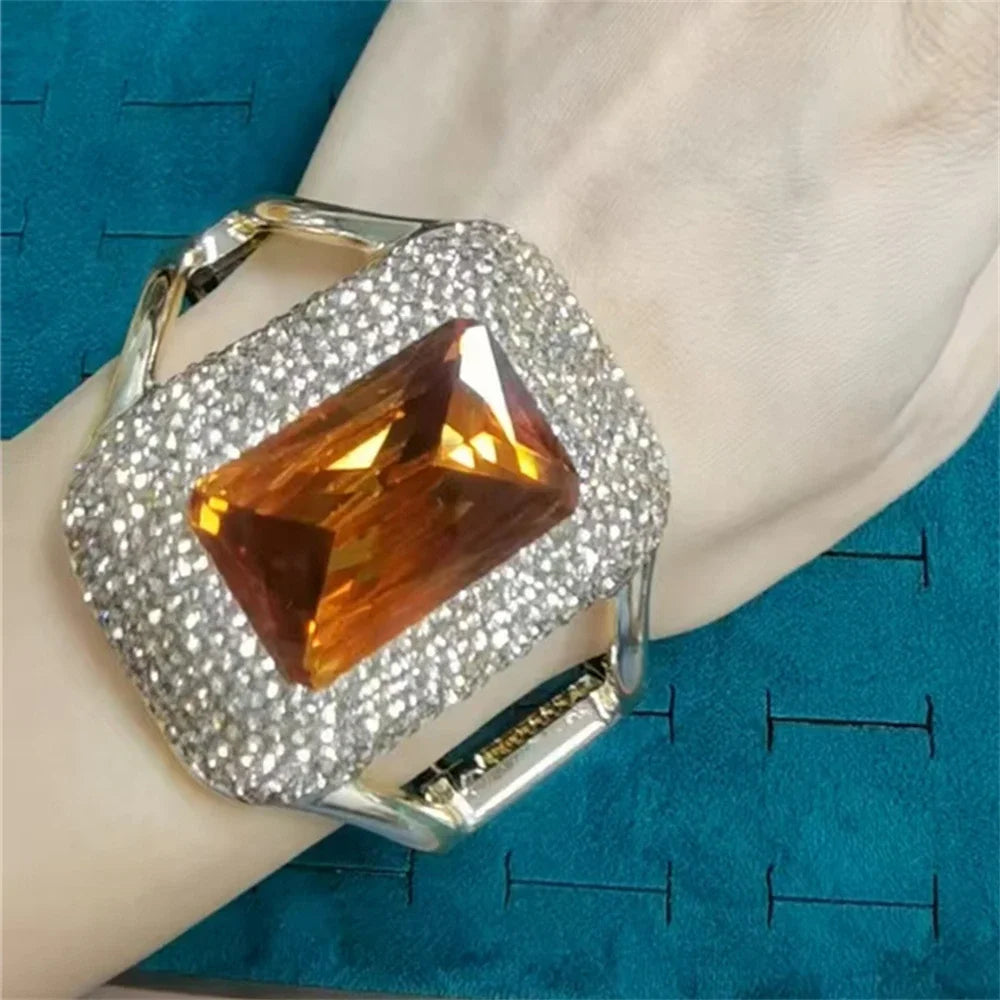 Large Colored Change Sultanite Crystal Bangle Rings Sets for Women Necklace Earring Rings Golden Copper Zultanite Quartz Jewelry