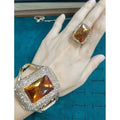 Large Colored Change Sultanite Crystal Bangle Rings Sets for Women Necklace Earring Rings Golden Copper Zultanite Quartz Jewelry