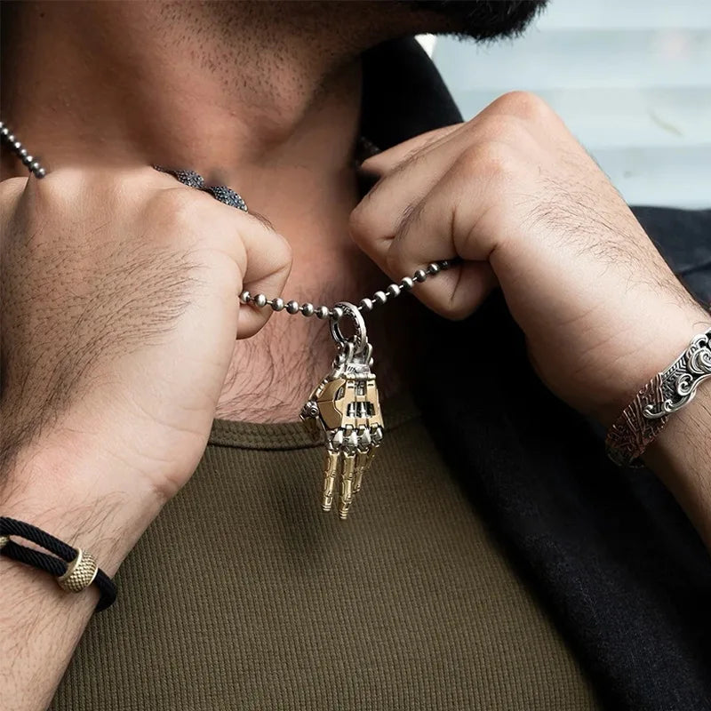 Mechanical Palm Pendant Joint Movable Metal Manipulator Hand Charm Men Women Necklace Key Chain Accessories Gift