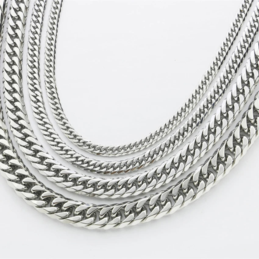 Fashion Thick Wide Double Duckle Weave Six-face Grinding Stainless Steel Men And Women Necklace Jewelry Chain Hot Sale