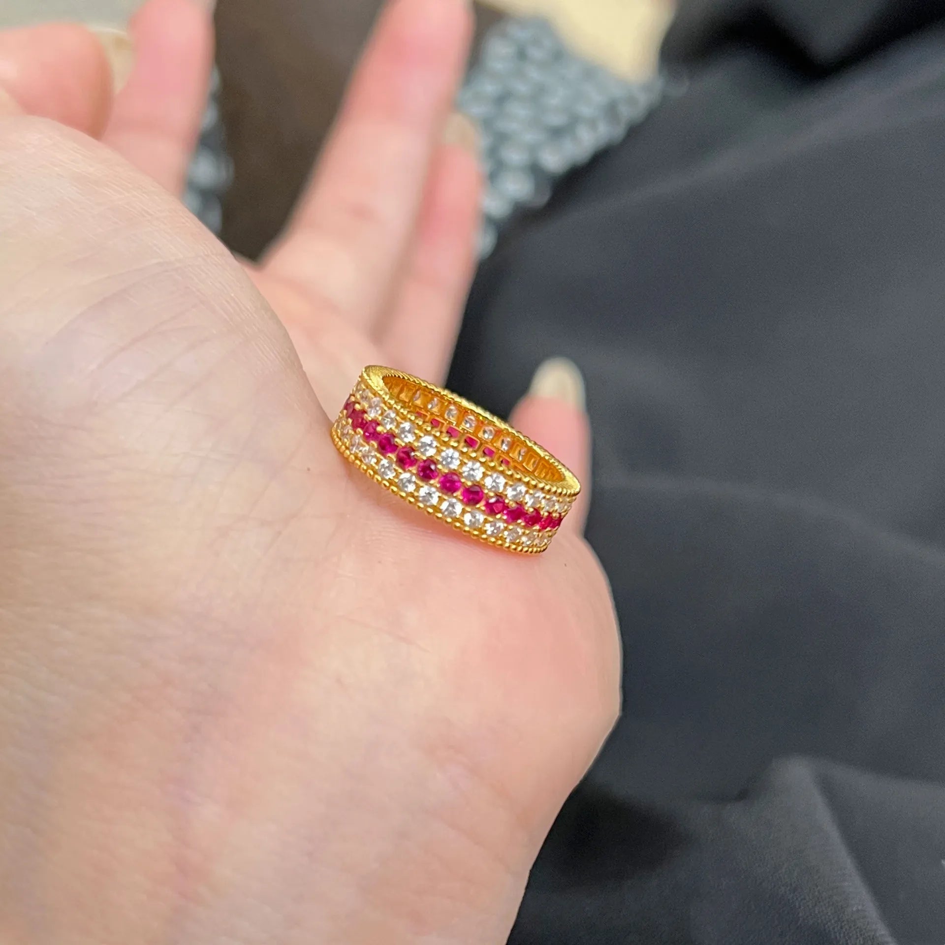 Light luxury High quality color surround ruby three row diamond rings for women necklace fashion wedding retro jewelry sets