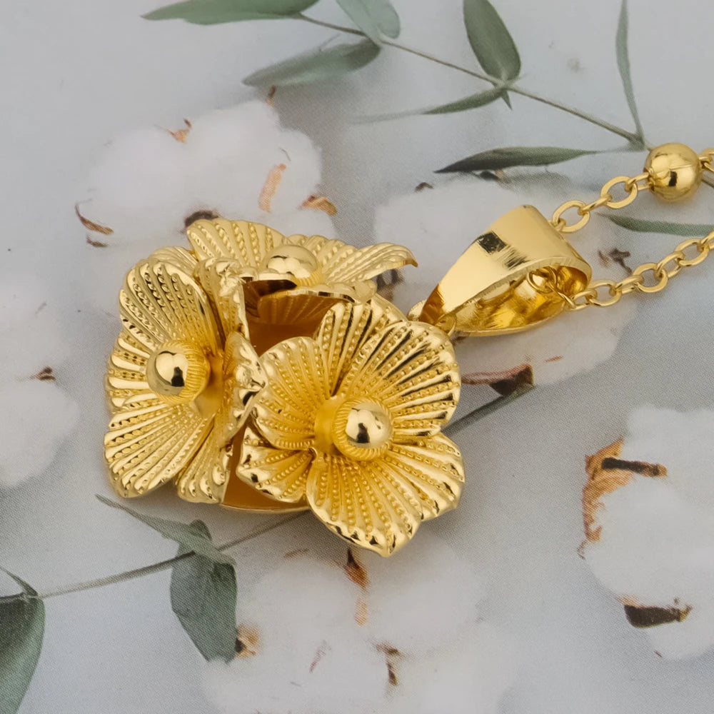Women Necklace Earrings Jewelry Set Exquisite Flower Pendant Gold Plated Luxury Nigeria Wedding Women's Day Gift