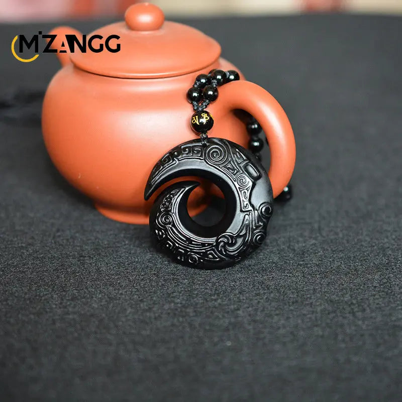 Natural Black Obsidian Lucky Amulet Necklace Pendant Men and Women Holiday Gift Men and Women Necklace