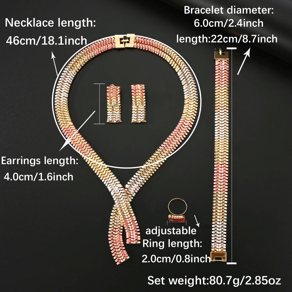 Fashion Prom Jewelry Sets Earrings and Rings Women Necklace 18k Gold Plated Design Earring Bracelet Rings Gifts Sets