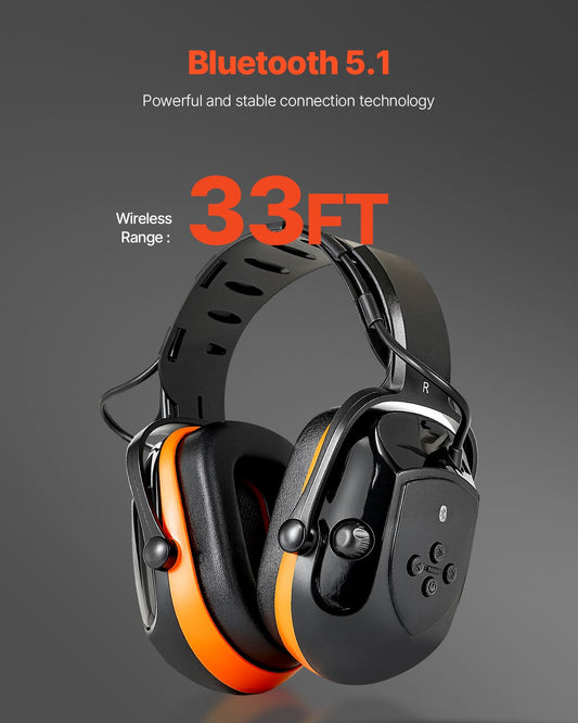 Safety Earmuffs Bluetooth Hearing Protection Ear Muffs Noise Reduction NRR24dB,Bluetooth Headphones Earmuffs